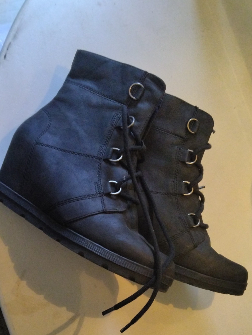 Kohl's Black Lace-Up Wedge Ankle Boots